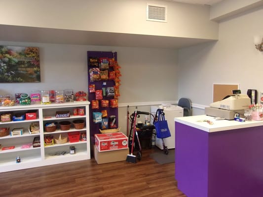 Interior view of a facility's snack area with shelves