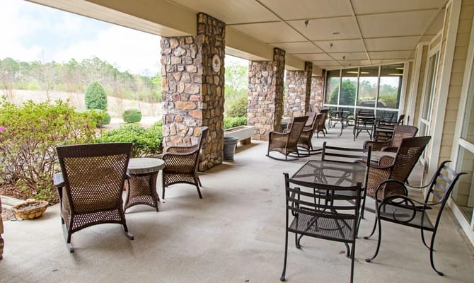 Outdoor patio area with seating