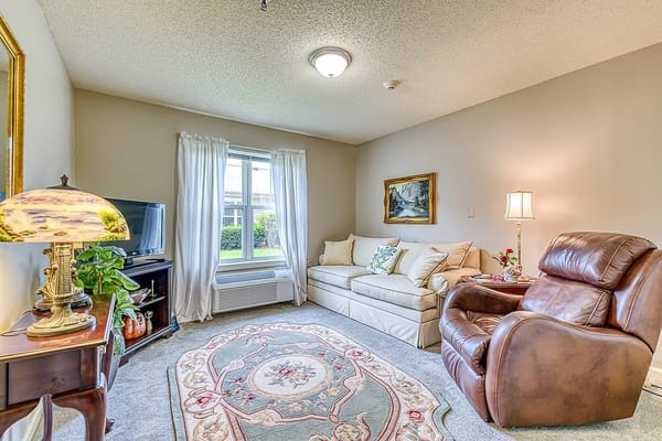 Cozy living room in a senior living apartment