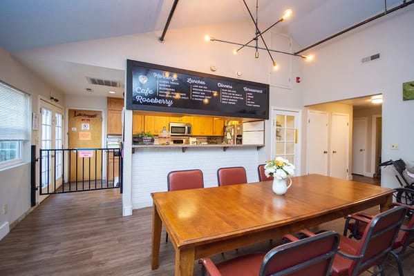 Dining area with a view of the kitchen