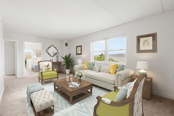 Bright and inviting lounge area with comfortable furniture