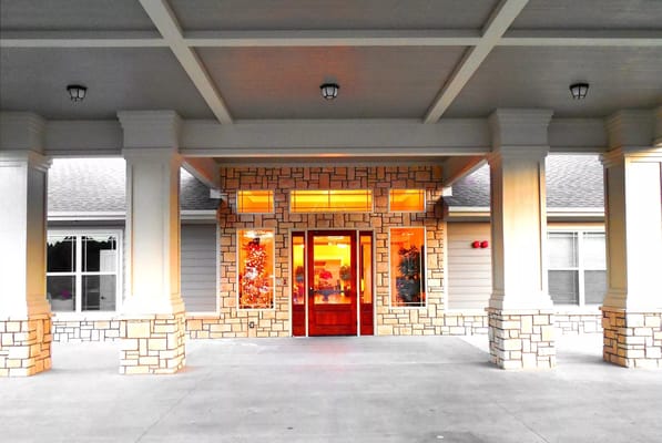 Building entrance of Legacy Heights Retirement Center