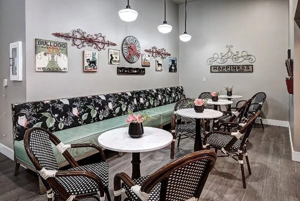 A cozy common area with seating and decor