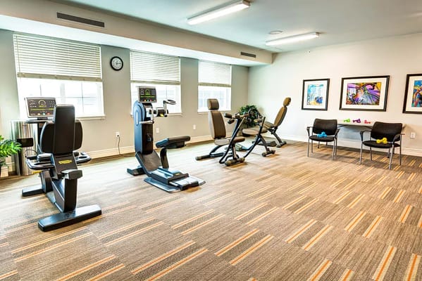 Clean and modern fitness room equipped with exercise machines