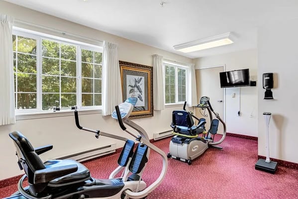 Indoor fitness area with exercise equipment