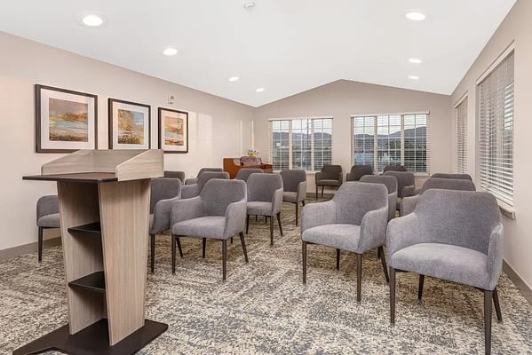 Interior view of a cozy activity room with chairs