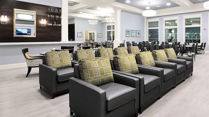 Interior common area with stylish seating and dining space