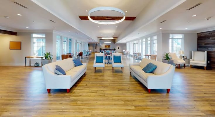 Bright interior view of common area with seating