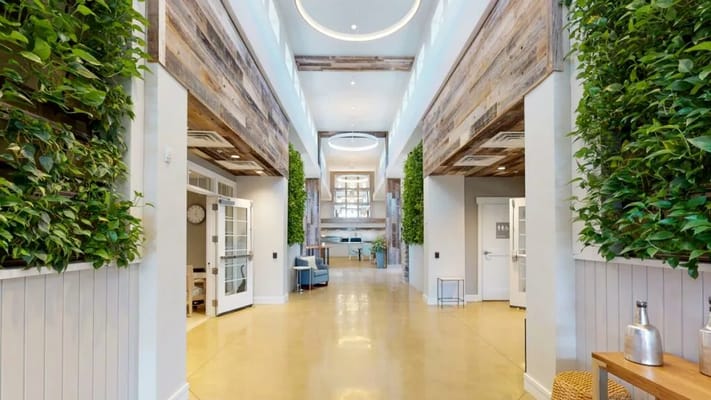 Interior hallway of a modern senior living facility
