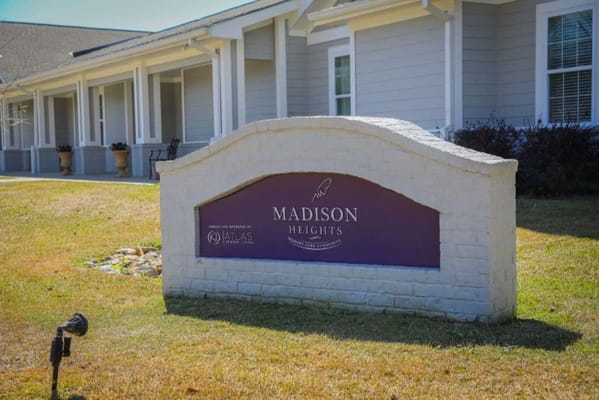 Sign for Madison Heights at Atlas Senior Living facility