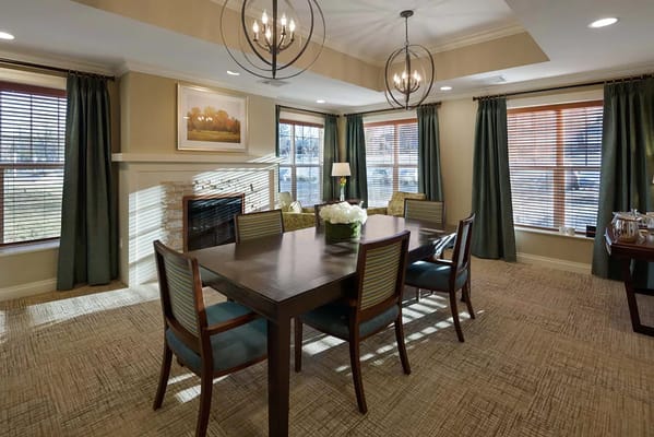 Elegant dining room with natural light and decor