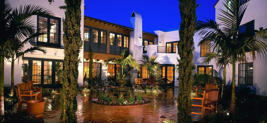 Beautiful outdoor courtyard with lush landscaping