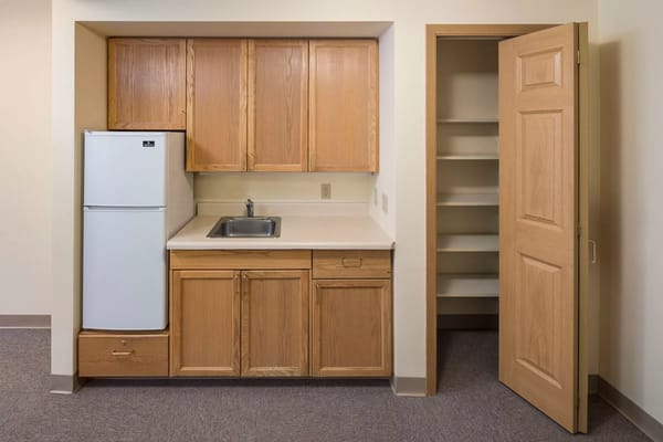 Interior view of a kitchenette in a resident room