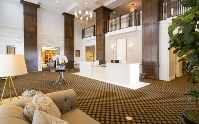 Interior view of a stylish lobby with seating and decor