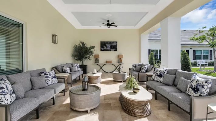 Outdoor lounge area with comfortable seating