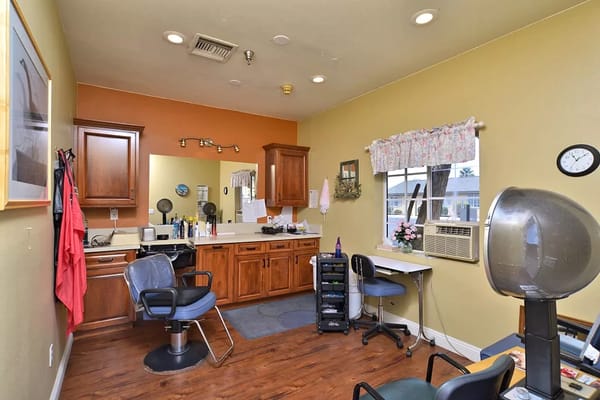 Hair salon interior with styling stations