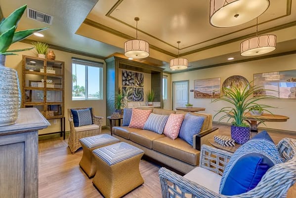 Comfortable common area with stylish seating and decor