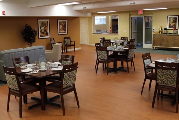Dining area with tables set for meals