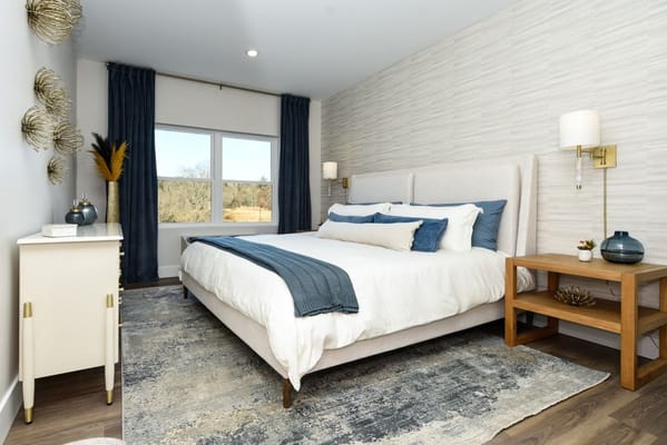 A modern bedroom setup in a senior living facility