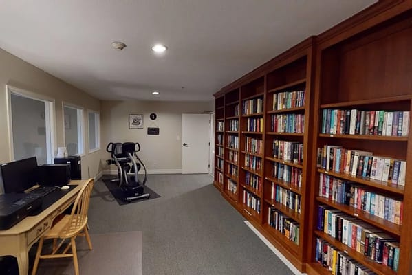 Interior view of a cozy library with bookshelves