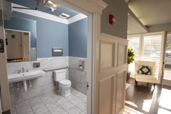 Bright bathroom interior with accessible features