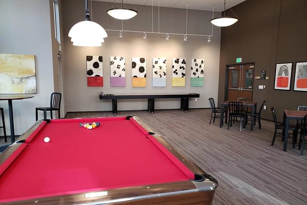 Interior view of a common area with a pool table