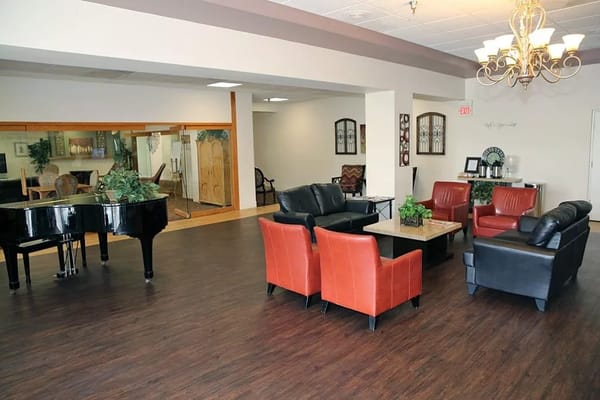 Interior view of a common area with seating