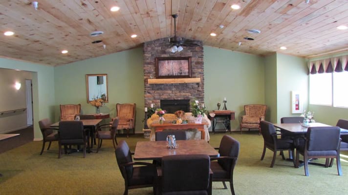 Interior of a cozy common area with seating