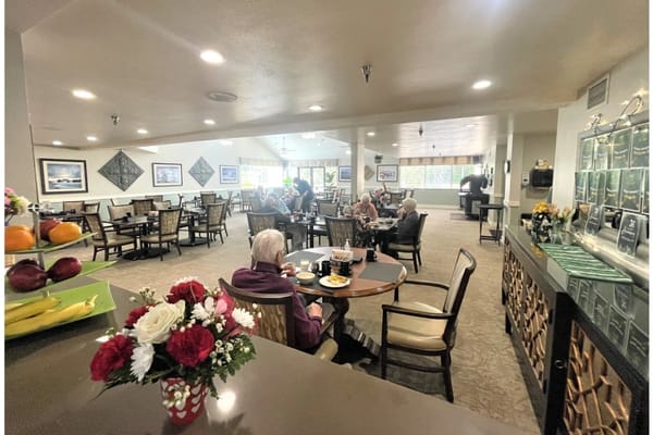 Residents enjoying meals in the dining area