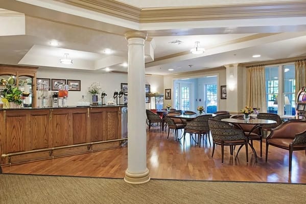 Welcoming common area with seating and refreshments