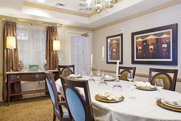 Elegant dining setting with a large table and chairs