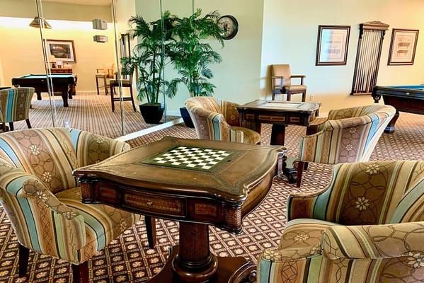 Common area with seating and a chess table