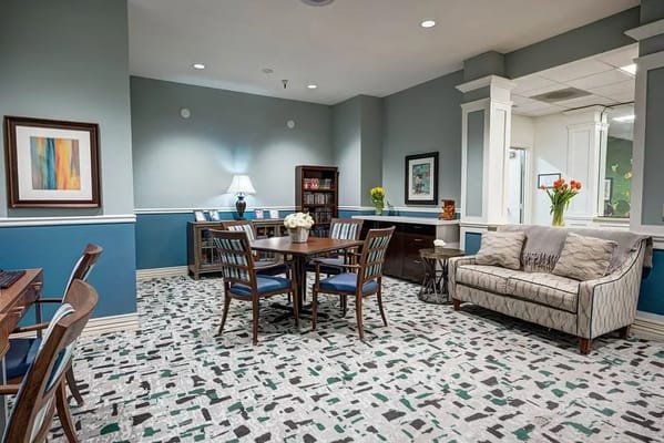 Cozy common area with seating and tables