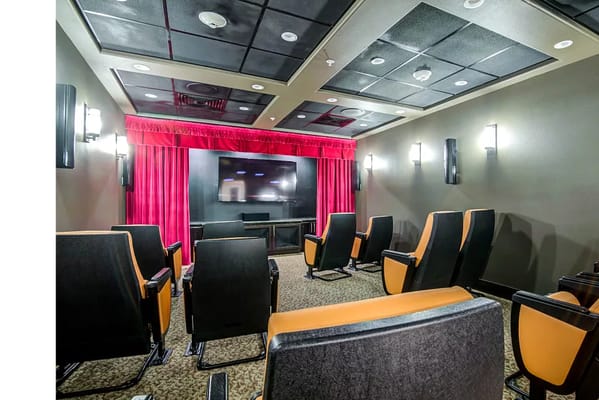 Interior view of a movie theater room with seating