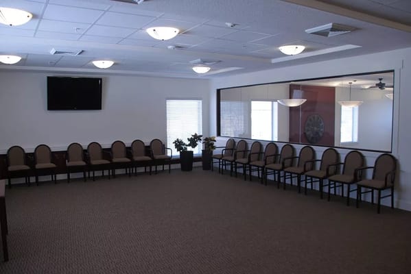Interior view of a common area with seating