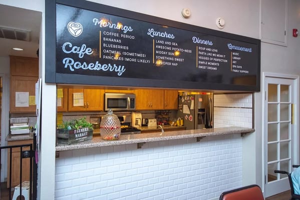 Cafe menu board in the dining area