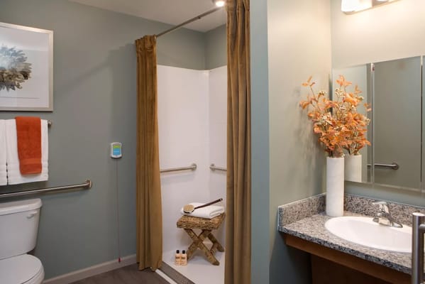 Well-appointed bathroom in a senior living suite