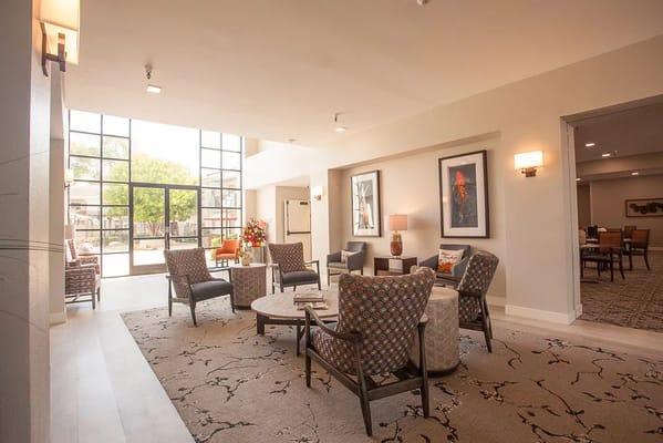 Bright and airy lobby with comfortable seating and large windows