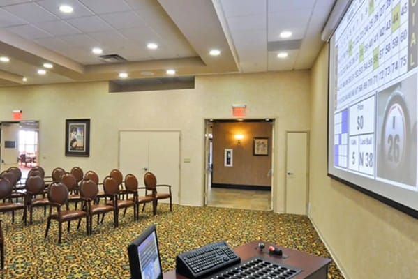 Interior of an activity room set up for bingo