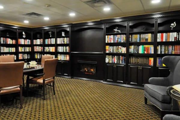 Interior library with shelves of books and seating