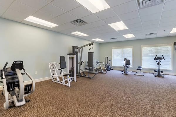 Fitness area with various exercise equipment