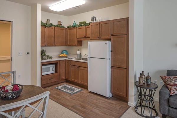 Interior view of a kitchenette in a resident unit