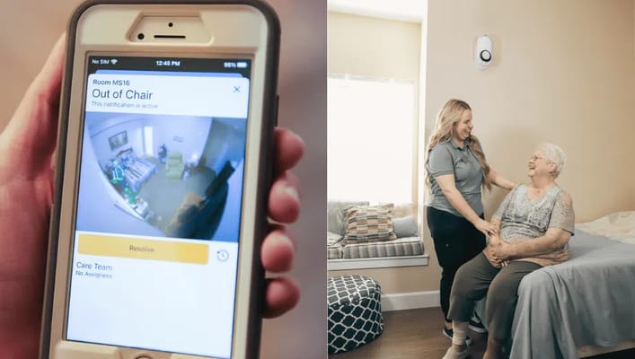 Staff assisting resident in a room