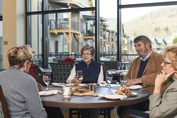 Residents enjoying a meal in the dining room