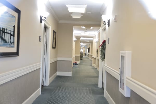 Interior hallway in a senior living facility
