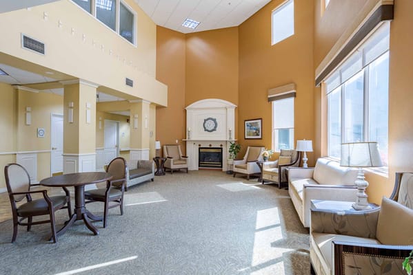 Bright interior of a common area in assisted living facility