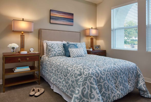 Cozy bedroom setup in a senior living facility