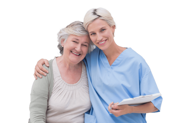 Nurse embracing a resident in a caring environment