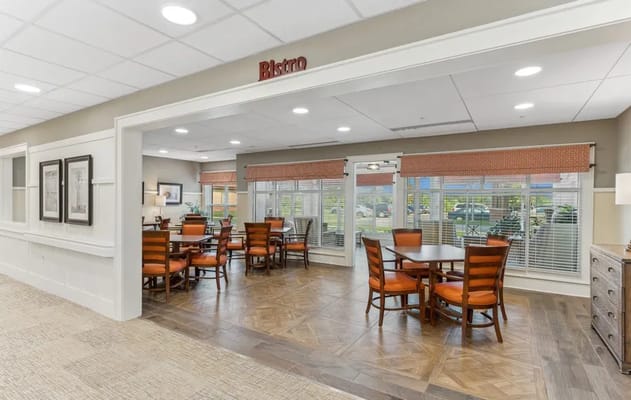 Interior view of a dining area in a senior living facility