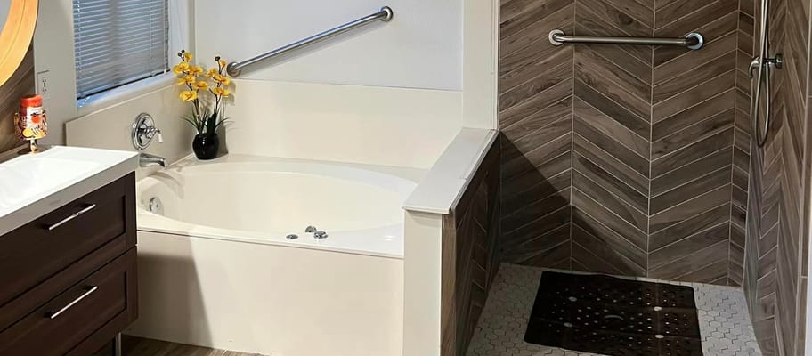 Modern bathroom with tub and shower